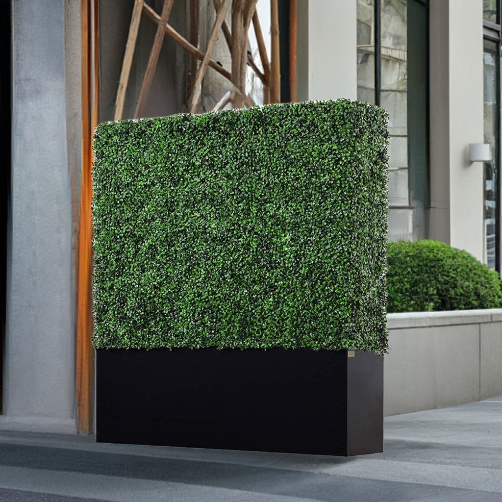 Artificial Boxwood Hedge Wall with Black Planter - AGPL Hedge