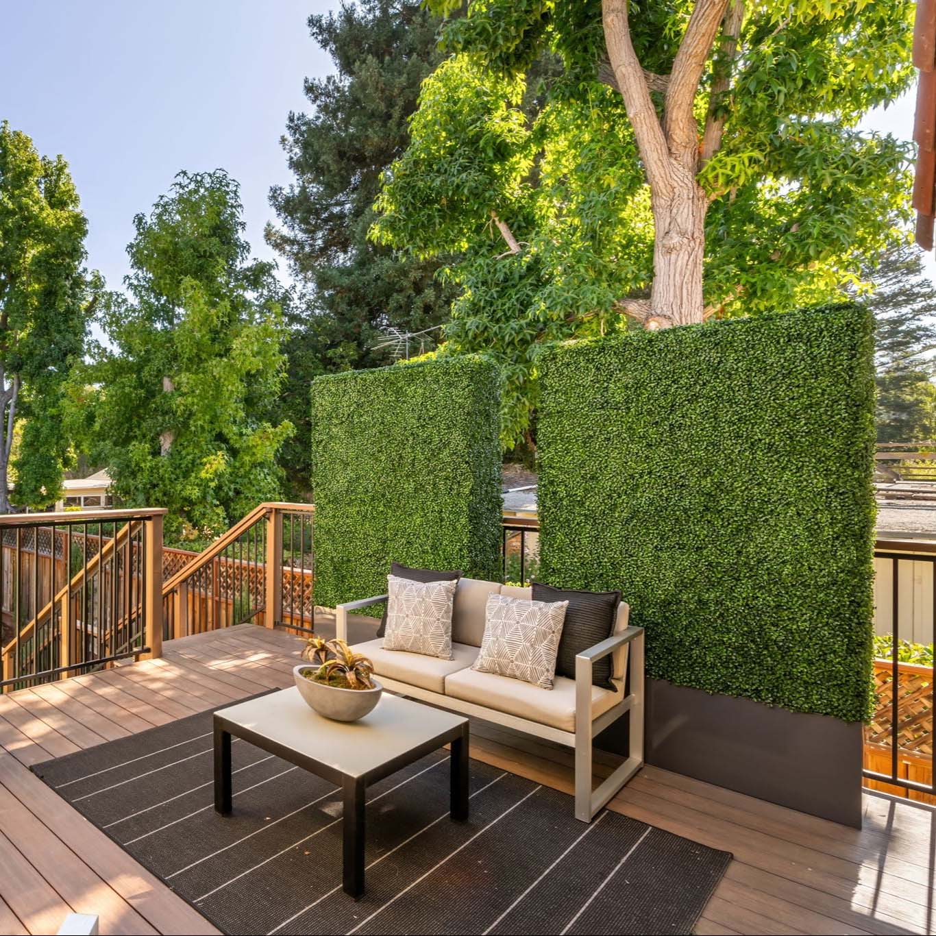 Artificial Boxwood Hedge Wall with Gray Color Planter - AGPL Hedge 