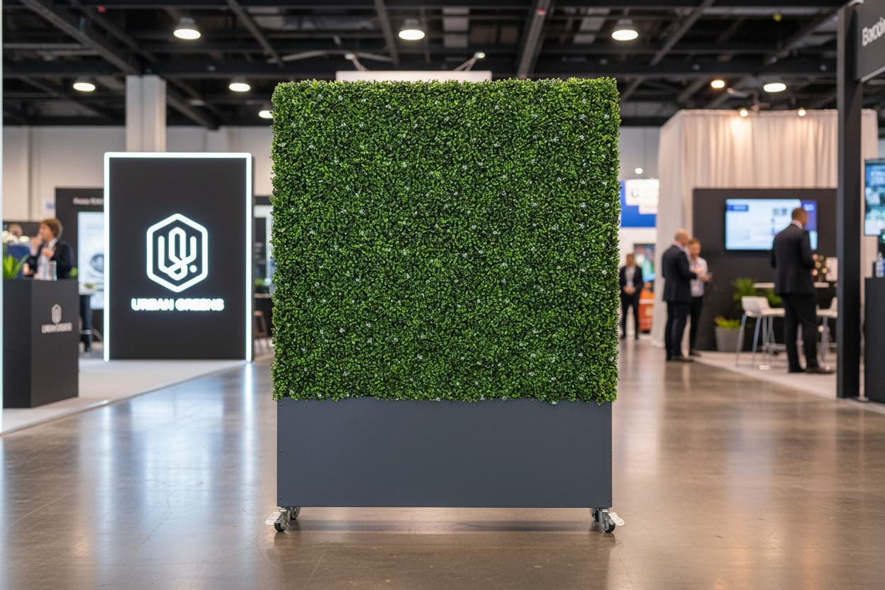 artificial hedge with white small flowers