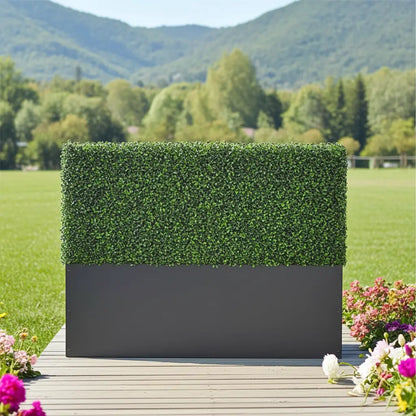 Artificial-Boxwood-Hedge-Wall-with-Gray-Color-Planter