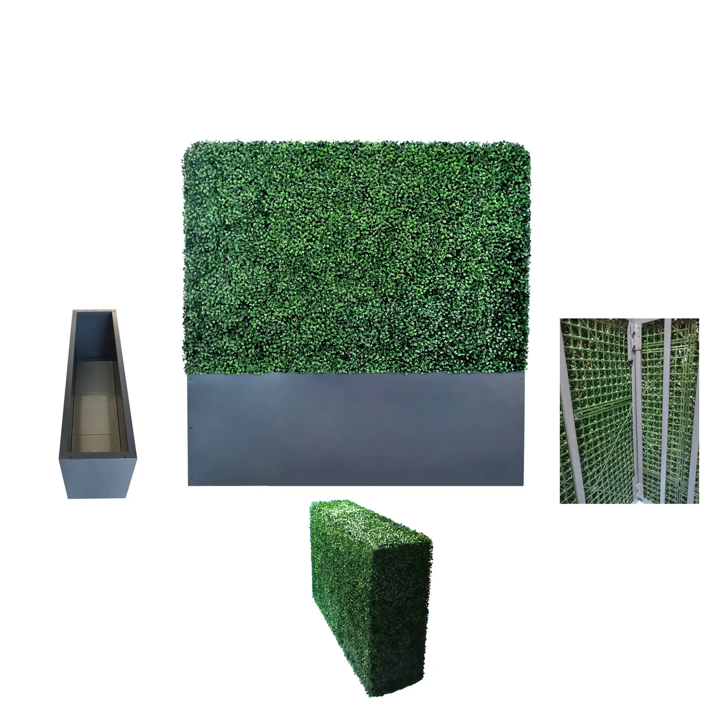 Artificial Boxwood Hedge Wall with Gray Color Planter - AGPL Hedge 